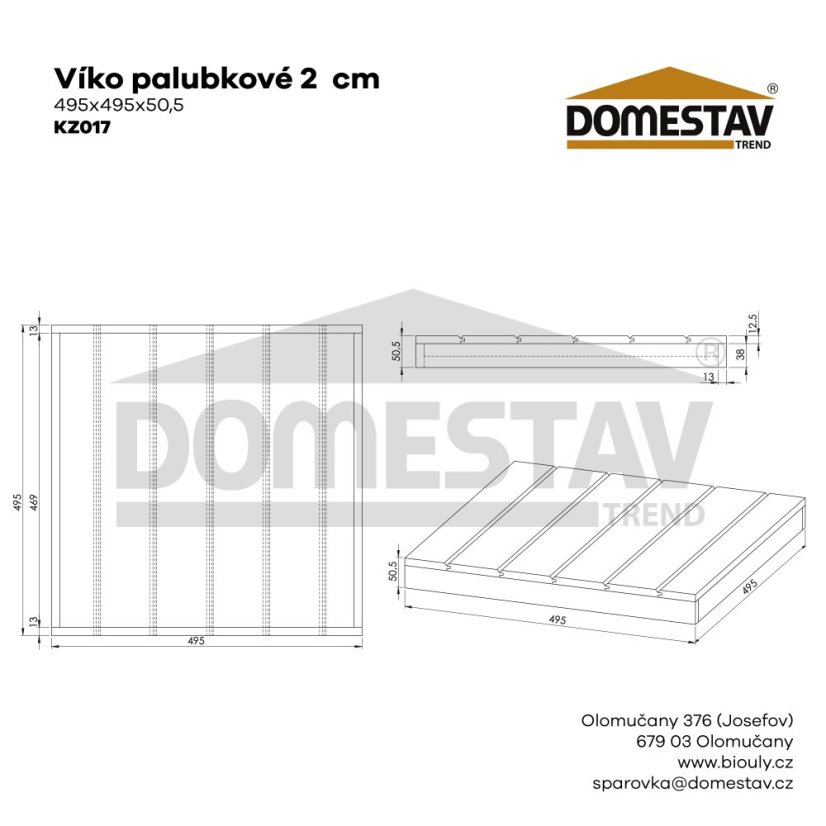 Veko palubovkové vonkajšie - 2cm