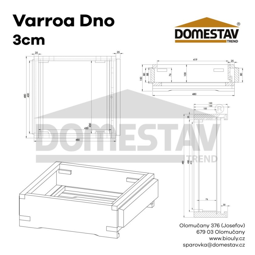 Dno varroa s nerez sieťou - 3cm