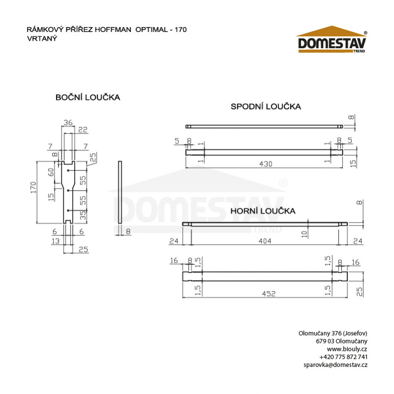 Rámkový přířez 42x17 Optimal nízký, vodorovno Hoffman, Lípa, 50 ks