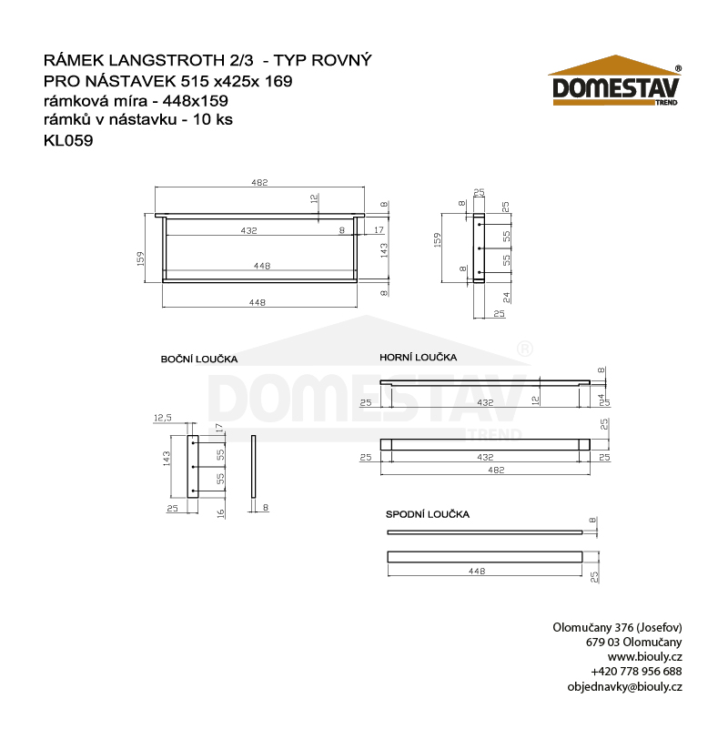 Rámik 44,8x15,9 Langstroth 2/3, vodorovne rovný, Lipa