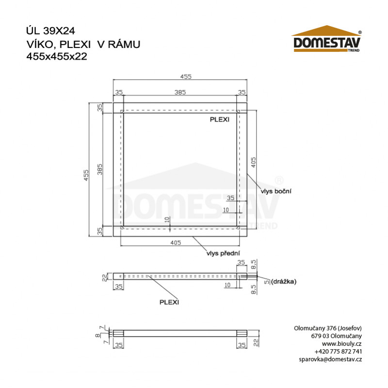 Víko pro včelí úl 39x24 a 39x17, plexi v rámu