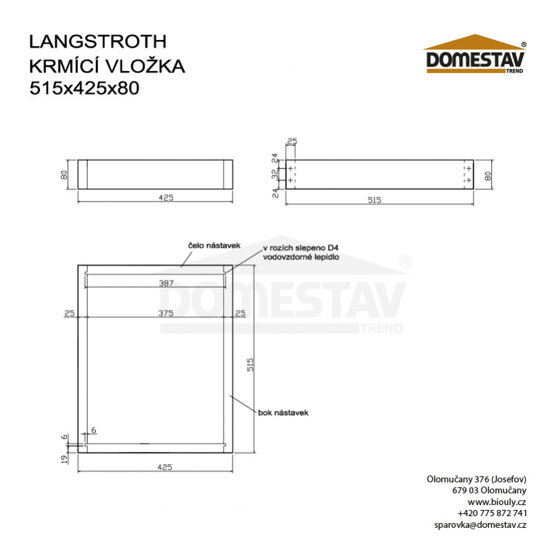 Kŕmiaca vložka, pre včelí úľ Langstroth