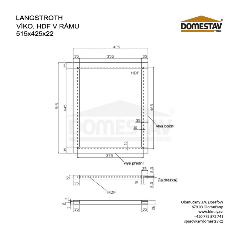 Veko pre včelí úľ Langstroth, HDF v ráme