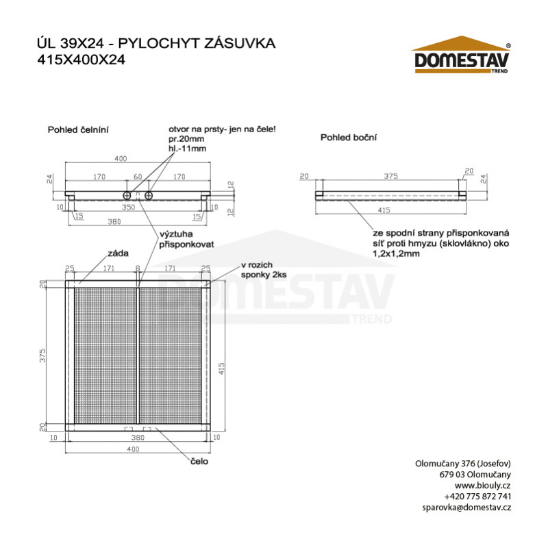 Peľochyt prevetrávaná zásuvka, 39x24, 39x17
