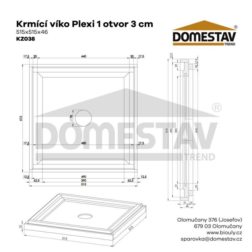 Kŕmiace veko Plexi 1 otvor - 3cm