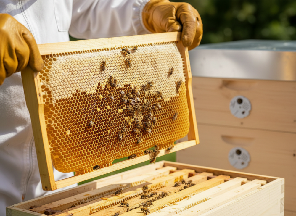 včelí rámek plný medu